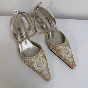 Caparros Beaded Kitten Heels Women 6.5 Champagne Gold Vintage Bridal Formal